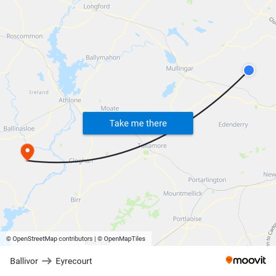 Ballivor to Eyrecourt map