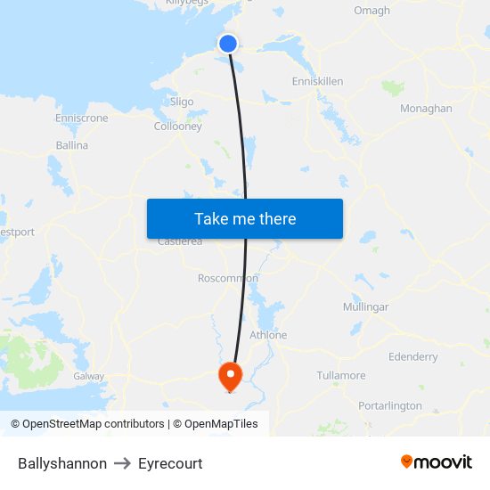 Ballyshannon to Eyrecourt map