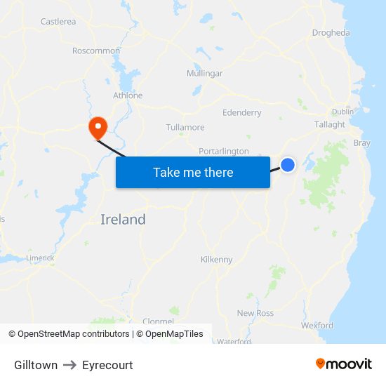 Gilltown to Eyrecourt map