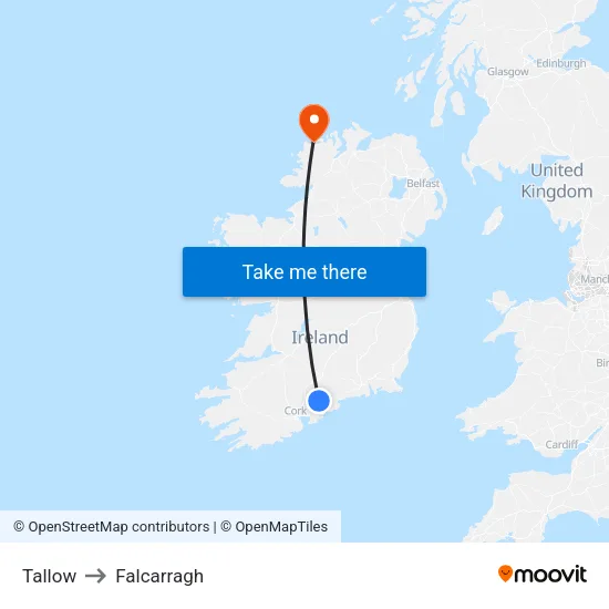 Tallow to Falcarragh map