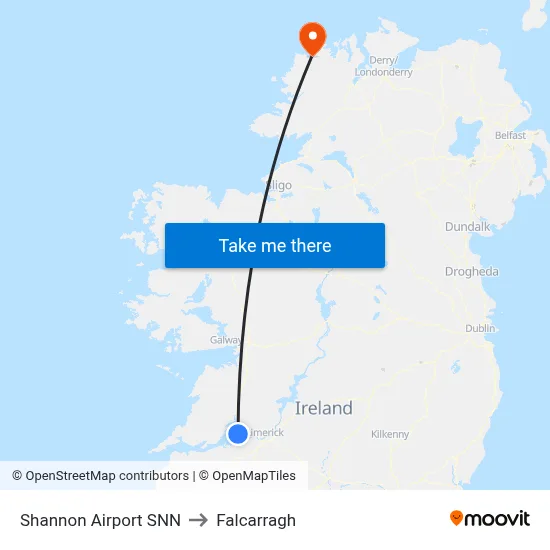Shannon Airport SNN to Falcarragh map