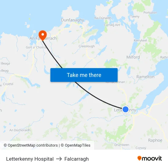 Letterkenny Hospital to Falcarragh map