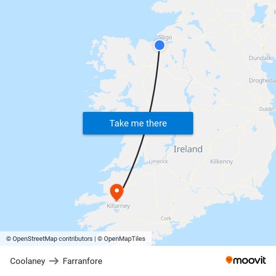 Coolaney to Farranfore map