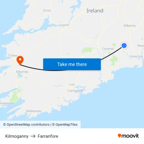 Kilmoganny to Farranfore map