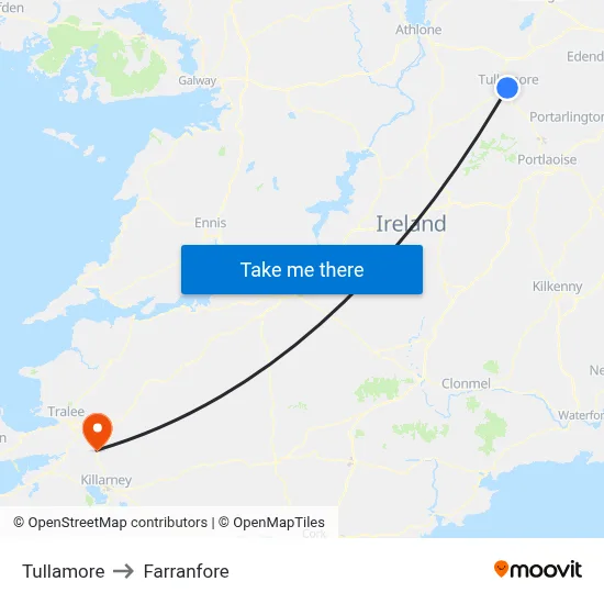 Tullamore to Farranfore map