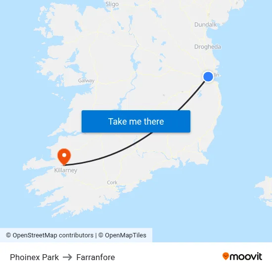Phoinex Park to Farranfore map