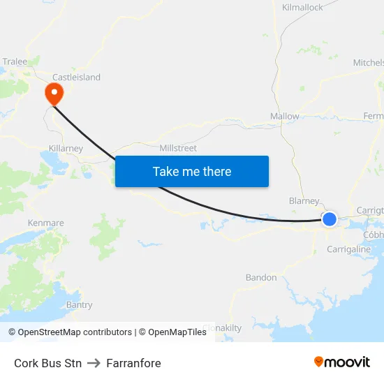Cork Bus Stn to Farranfore map