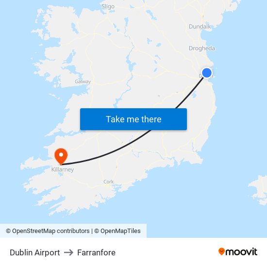 Dublin Airport to Farranfore map