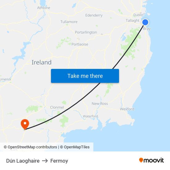 Dún Laoghaire to Fermoy map