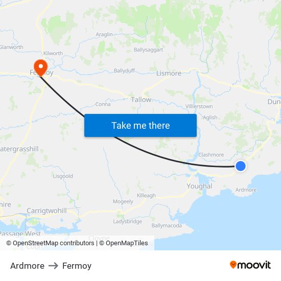 Ardmore to Fermoy map