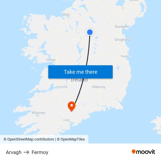 Arvagh to Fermoy map