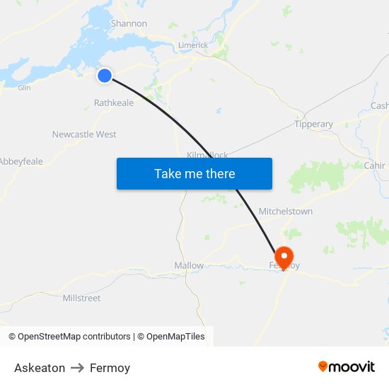 Askeaton to Fermoy map