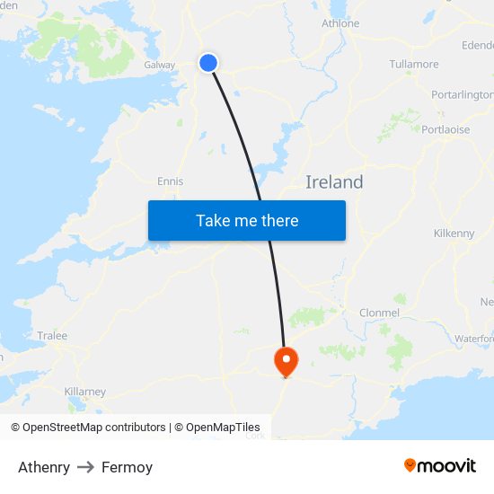 Athenry to Fermoy map