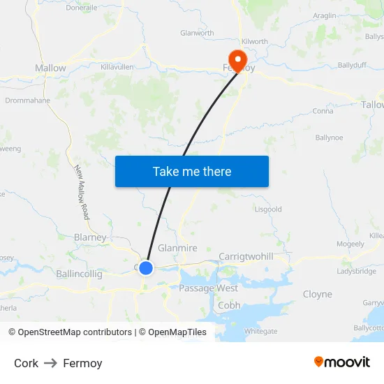 Cork to Fermoy map