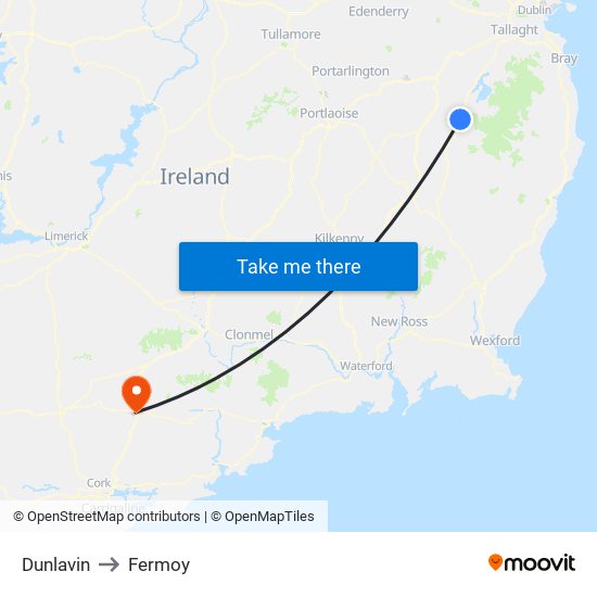 Dunlavin to Fermoy map