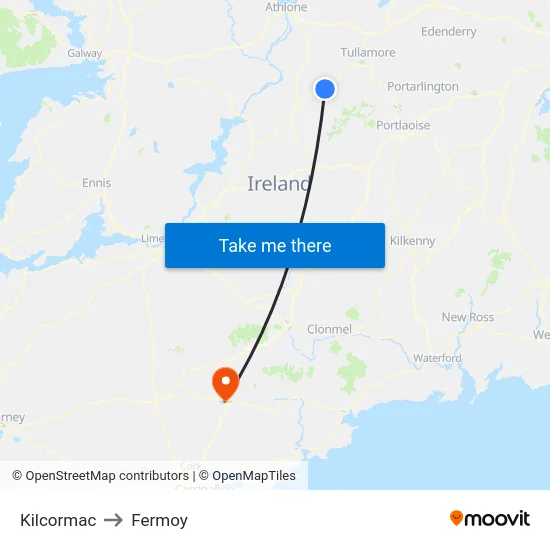 Kilcormac to Fermoy map