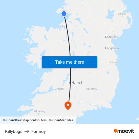 Killybegs to Fermoy map