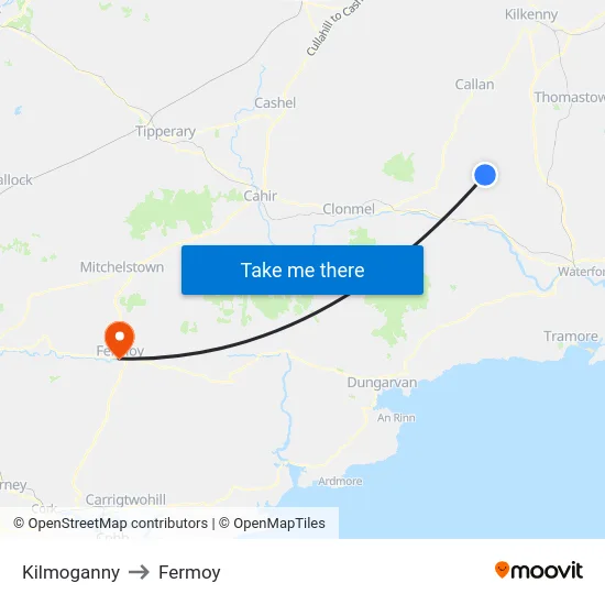 Kilmoganny to Fermoy map