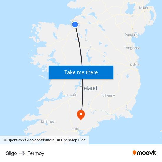 Sligo to Fermoy map