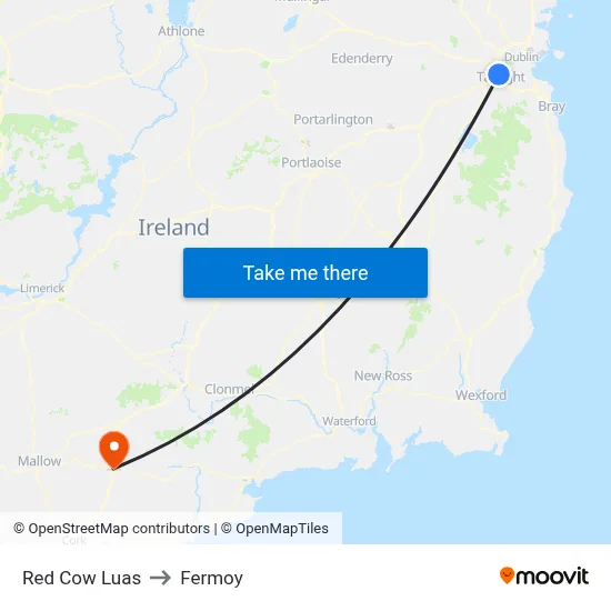 Red Cow Luas to Fermoy map
