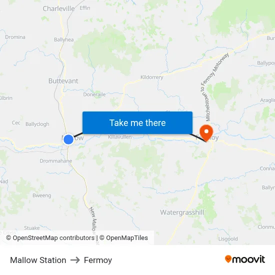 Mallow Station to Fermoy map