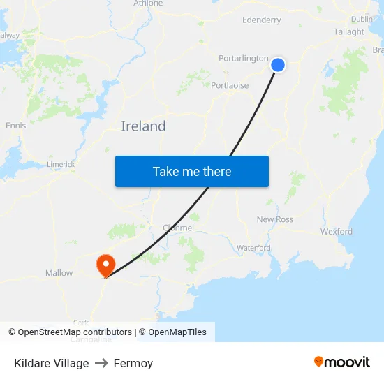 Kildare Village to Fermoy map