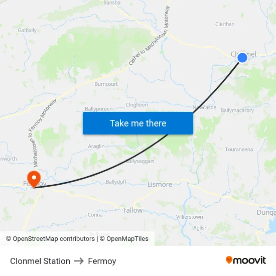 Clonmel Station to Fermoy map