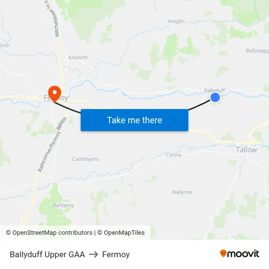 Ballyduff Upper GAA to Fermoy map