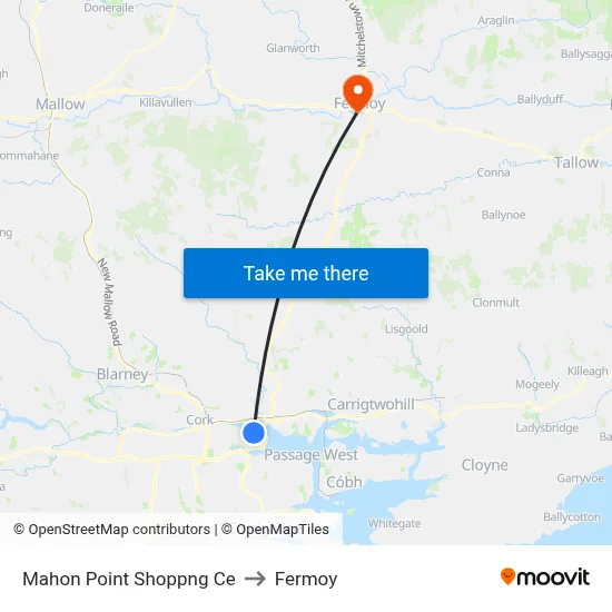 Mahon Point Shoppng Ce to Fermoy map