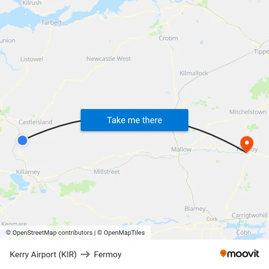 Kerry Airport (KIR) to Fermoy map