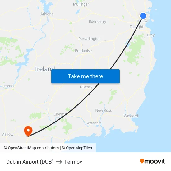 Dublin Airport (DUB) to Fermoy map