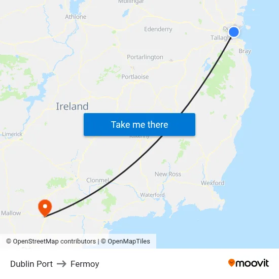 Dublin Port to Fermoy map
