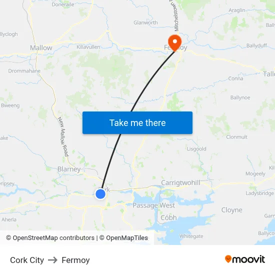 Cork City to Fermoy map