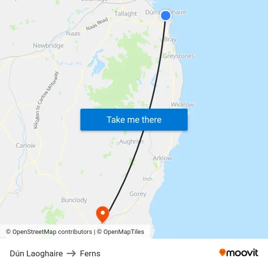 Dún Laoghaire to Ferns map