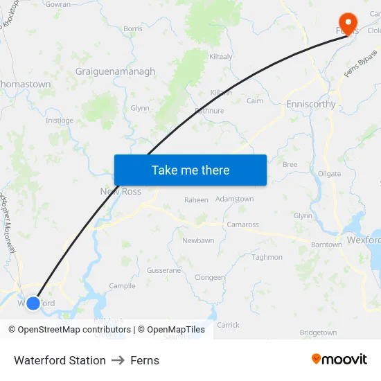Waterford Station to Ferns map