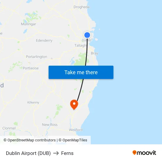 Dublin Airport (DUB) to Ferns map