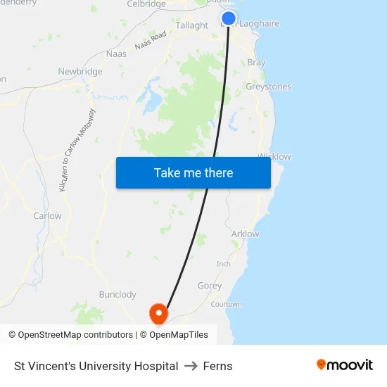 St Vincent's University Hospital to Ferns map