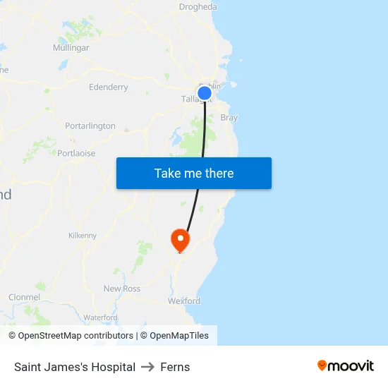 Saint James's Hospital to Ferns map
