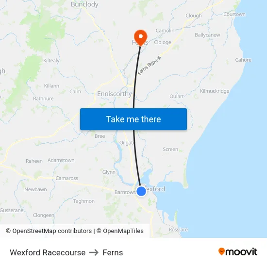 Wexford Racecourse to Ferns map