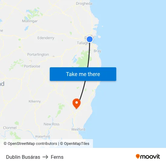 Dublin Busáras to Ferns map