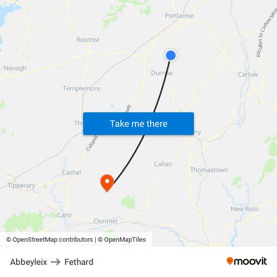 Abbeyleix to Fethard map