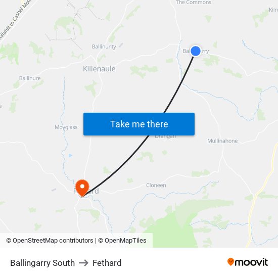 Ballingarry South to Fethard map