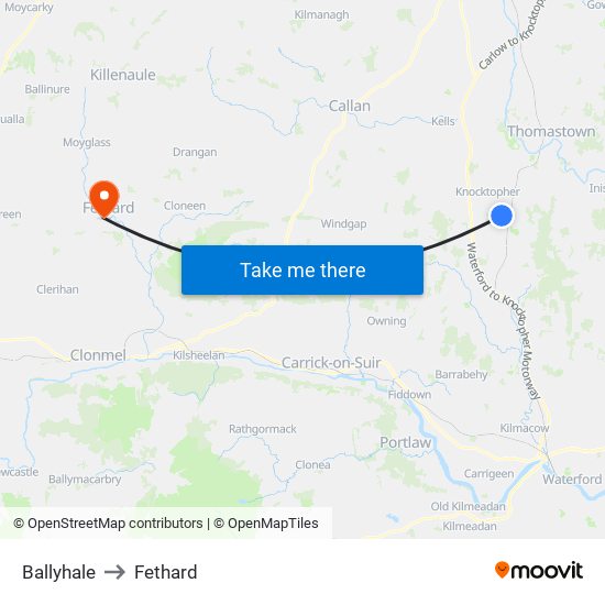 Ballyhale to Fethard map