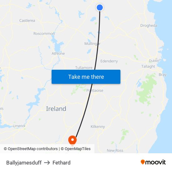 Ballyjamesduff to Fethard map