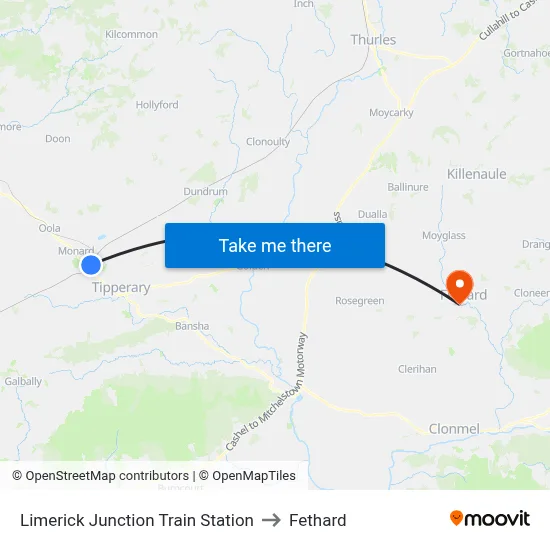 Limerick Junction Train Station to Fethard map