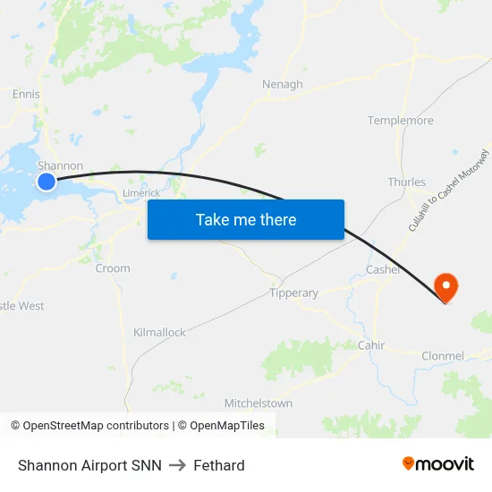 Shannon Airport SNN to Fethard map