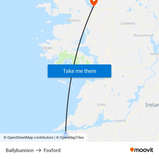 Ballybunnion to Foxford map