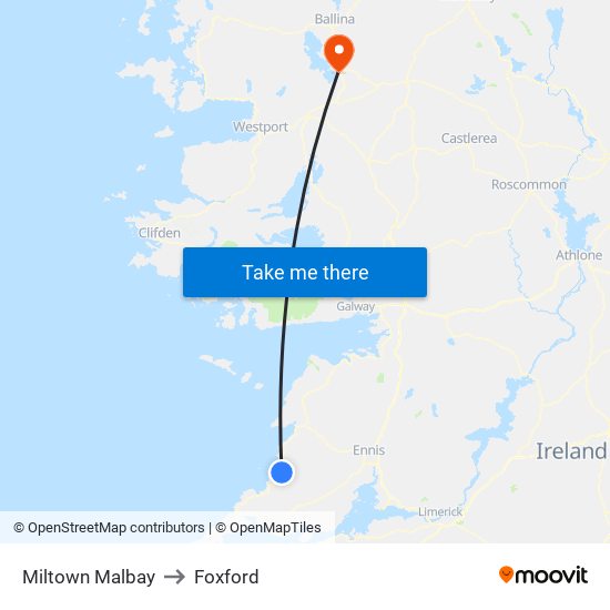Miltown Malbay to Foxford map