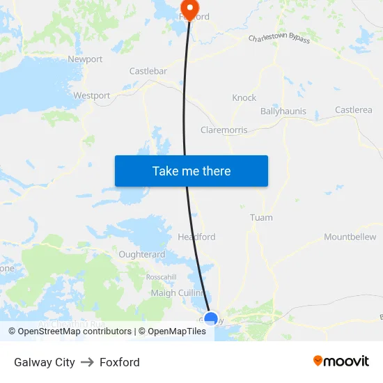 Galway City to Foxford map