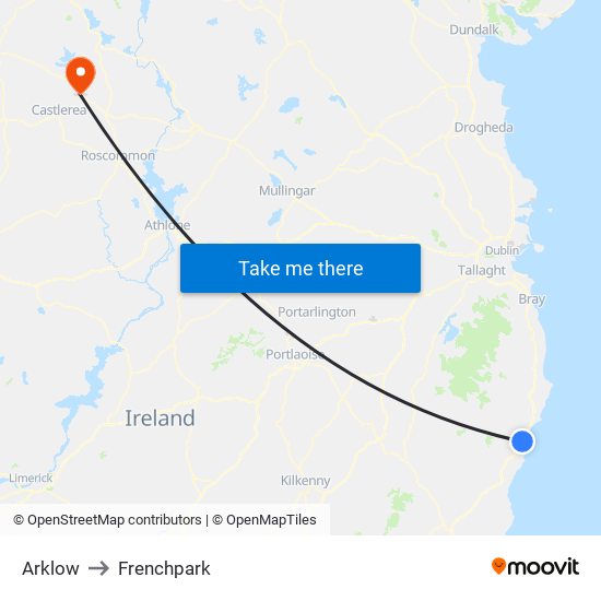 Arklow to Frenchpark map